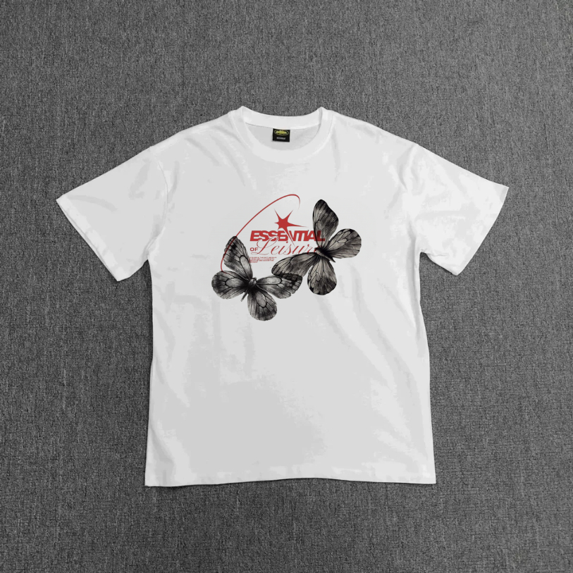Camiseta Oversized Streetwear Estampa Borboleta Y2K Off-White Moda Gringa