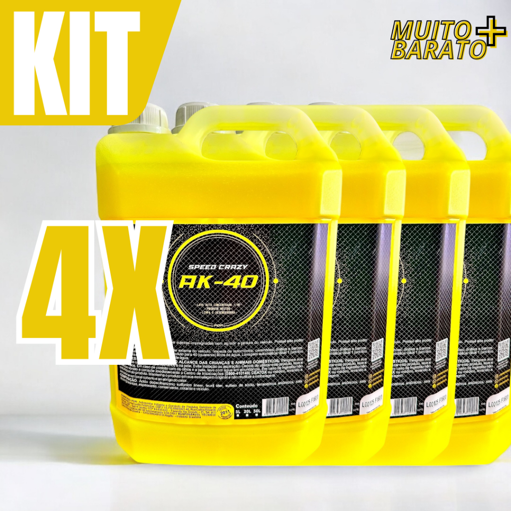 Kit 4 unidades Shampoo Automotivo AK-40 Concentrado 5 Litros Super Limpeza e Brilho Speed Crazy
