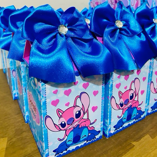 CAIXA MILK E CAIXA PIRÂMIDE STITCH E ANGEL -  LEMBRANCINHAS PERSONALIZADA PARA FESTA INFANTIL