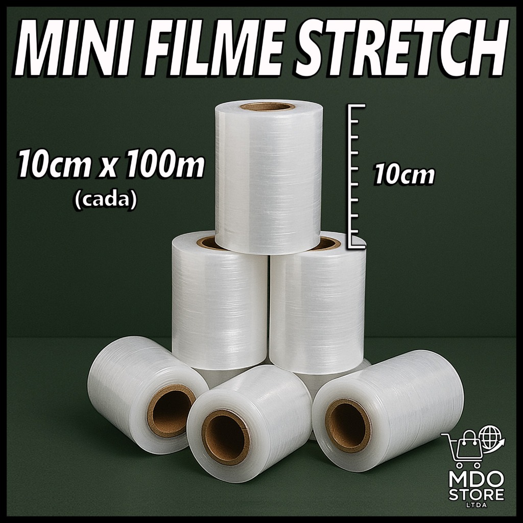 Filme Stretch 10cm x 100m Kit até 15 unidades -Transparente para Embalagem e Proteção Corte Especial