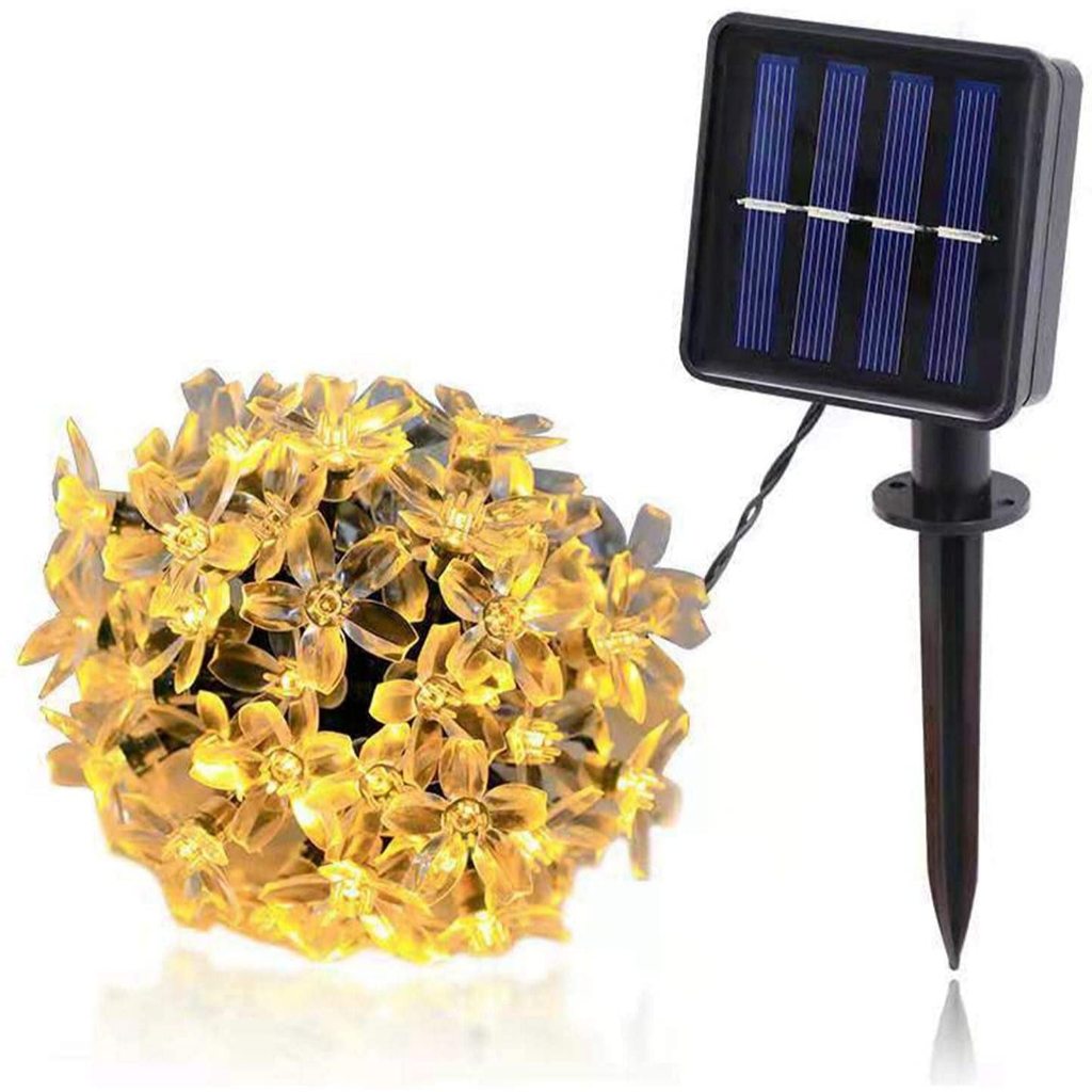 Cordão de Luz LED Solares de Flores 5m/12m  Pisca Pisca Decorativo para Jardim Natal e Festas