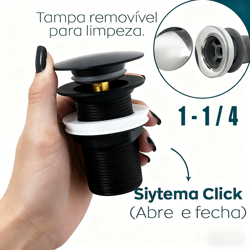 Válvula Click ABS Preta 1/4  Cuba de Banheiro Para Cubas Porcelana e Vidro Ralo click para cuba em Oferta na Shopee