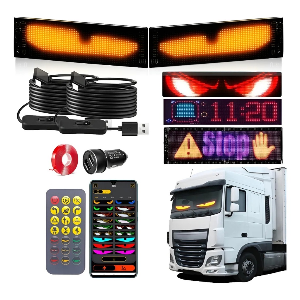 2 Unidades Programável LED Luz Olho Do Diabo Para Janela De Caminhão De Carro HD Display Dinâmico USB(12*60cm) em Oferta na Shopee