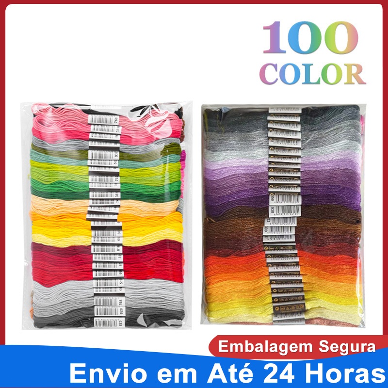 Kit 100 Meadas de Linhas de Bordado Ponto Cruz Artesanato Fio Poliéster algodão em Oferta na Shopee
