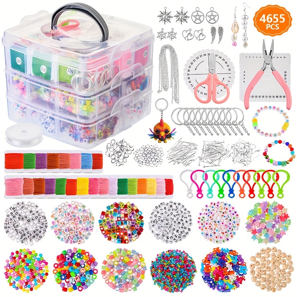 Kit 4655 Peças De Fazer Miçangas Completo Para Fabricação Joias Pulseira Confecção E Pulseiras Full Beam Jóias