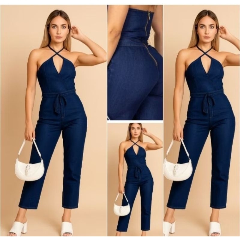 Macacão Jeans feminino Pantacourt com elastano Alcinha Verao Tamanho 42