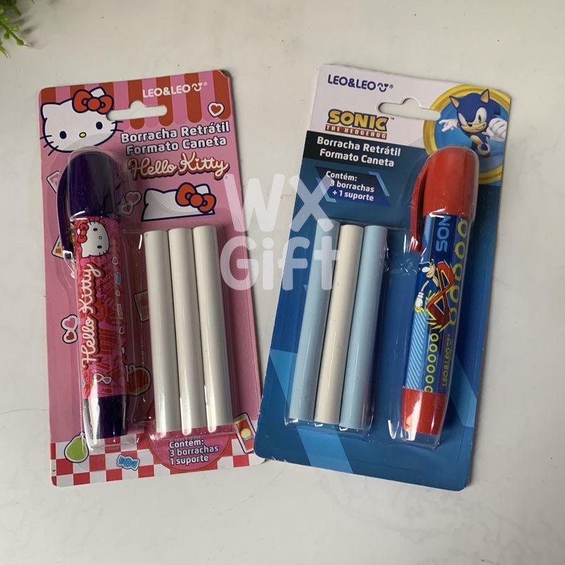 Caneta Borracha Retrátil Hello Kitty e Sonic Blister com 1 Suporte e 3 Refis - Leonora / WX Gift em Oferta na Shopee