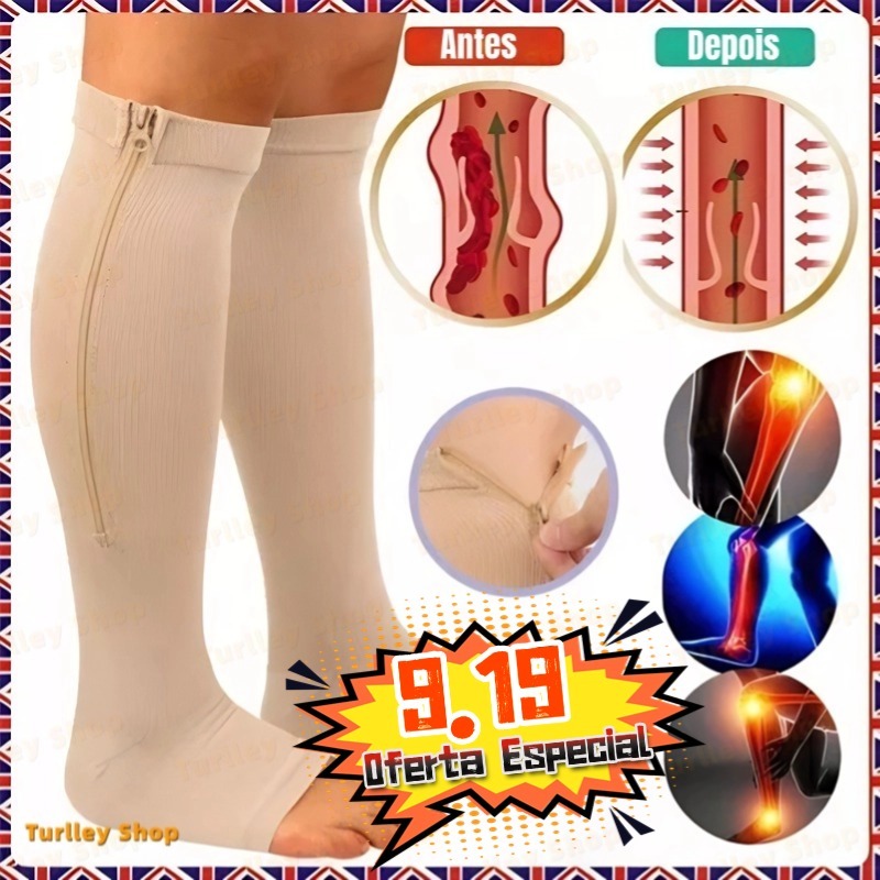 Par S/L Média Compressão Varizes Pernas Cansadas Inchaço Dores 3/4 Zíper 20-30 Mmhg Compressão Unissex-TS