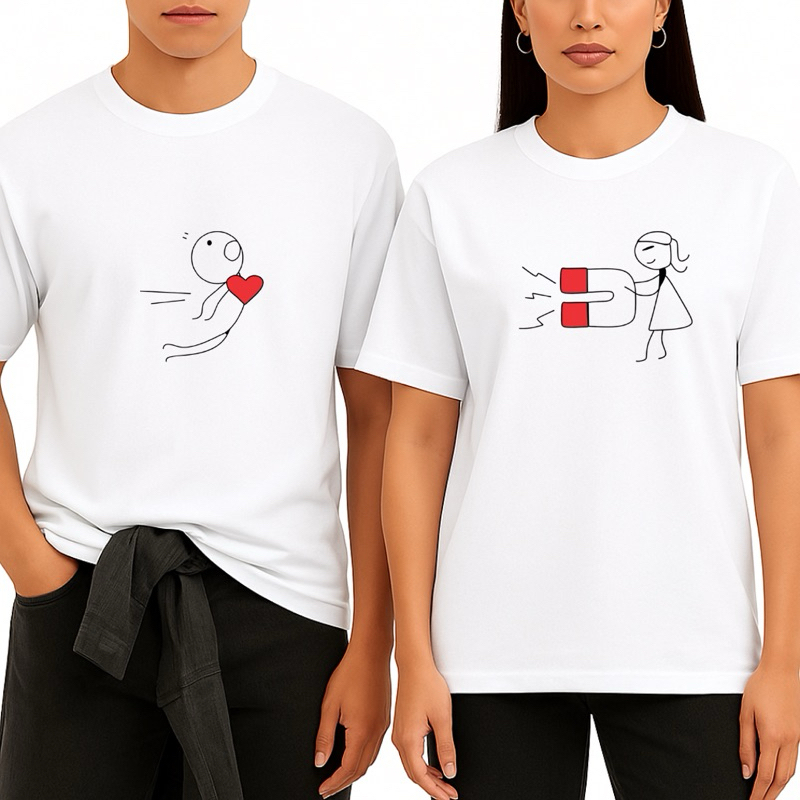Kit 2 Camisetas ímã puxando Casal camisetas lisas de cores diversas Masculino e Feminina 100% Algodão Premium