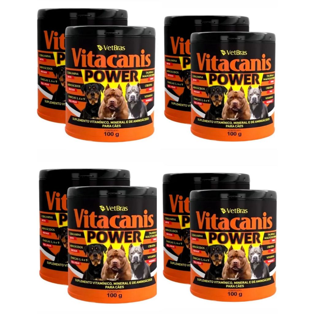 Kit 4 Vitacanis Power 100g Suplemento Vitamínico Pit Bull Cães Forte