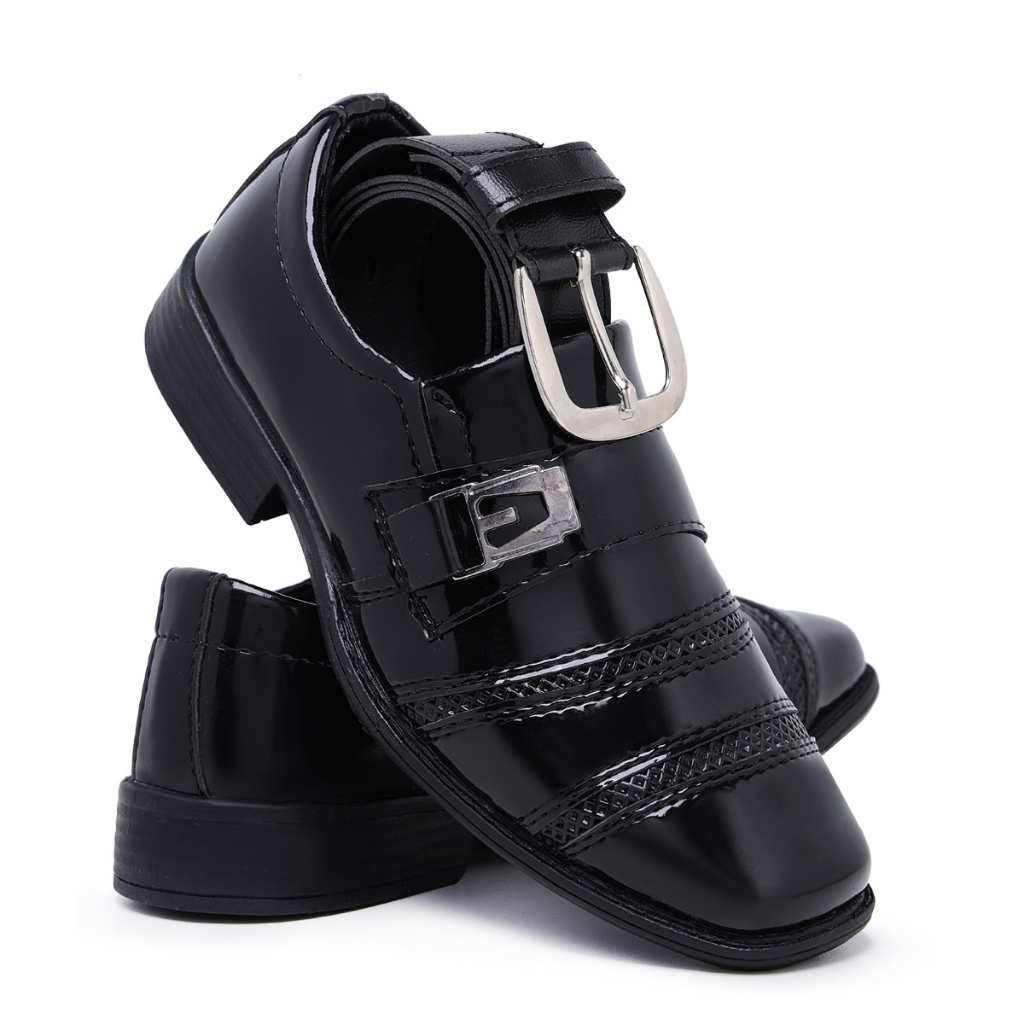Kit Sapato Social Infantil Masculino 443 Preto Com Cinto Pajem Black Friday