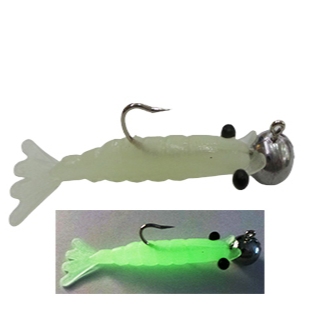Camarão Artificial HD 8 cm Glow ( Brilha no escuro ) Jig Head 10 Gramas - Pesca noturna Corvina em Oferta na Shopee