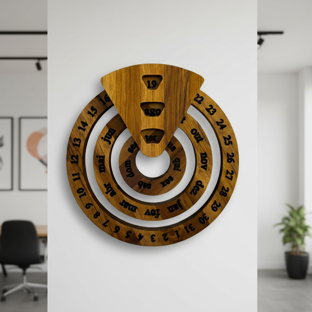 Calendário Permanente Decorativo Madeira Teca Decoração Rústica Calendário Perpétuo Data