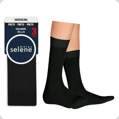 Kit 3 Pares Meia Social Selene Masculina casual algodao clasica 8500