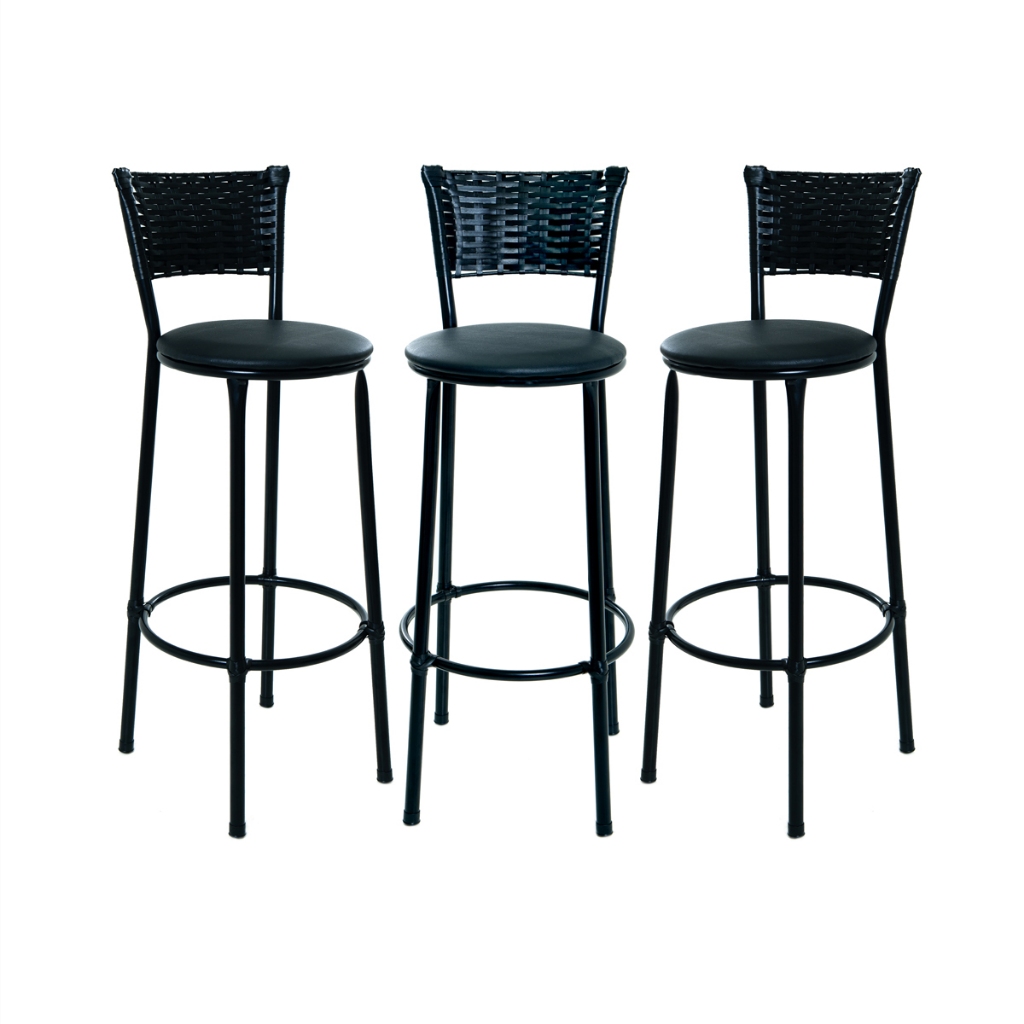 Kit 3 Banquetas PRETO De Banco Alto Fibra Junco em Oferta na Shopee