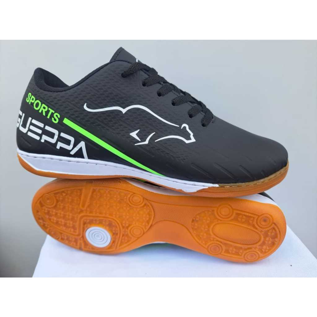 CHUTEIRA GUERBA FUTSAL ,PRETA/VERDE,COSTURADA,QUADRA,SALÃO,ESPORTE ,LAZER