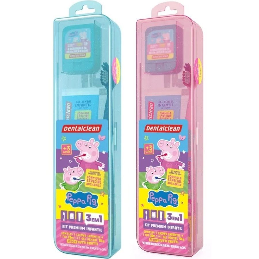 Kit Estojo Infantil Peppa Pig ( 1 Escova Infantil + 1 Fio Dental 20m + 1 Gel Dental 50g ) - Dentalclean