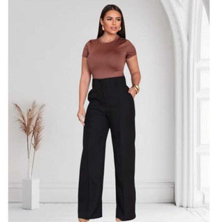 Calça Feminina Alfaiataria Linhão Pantalona Cintura Alta Social Casual