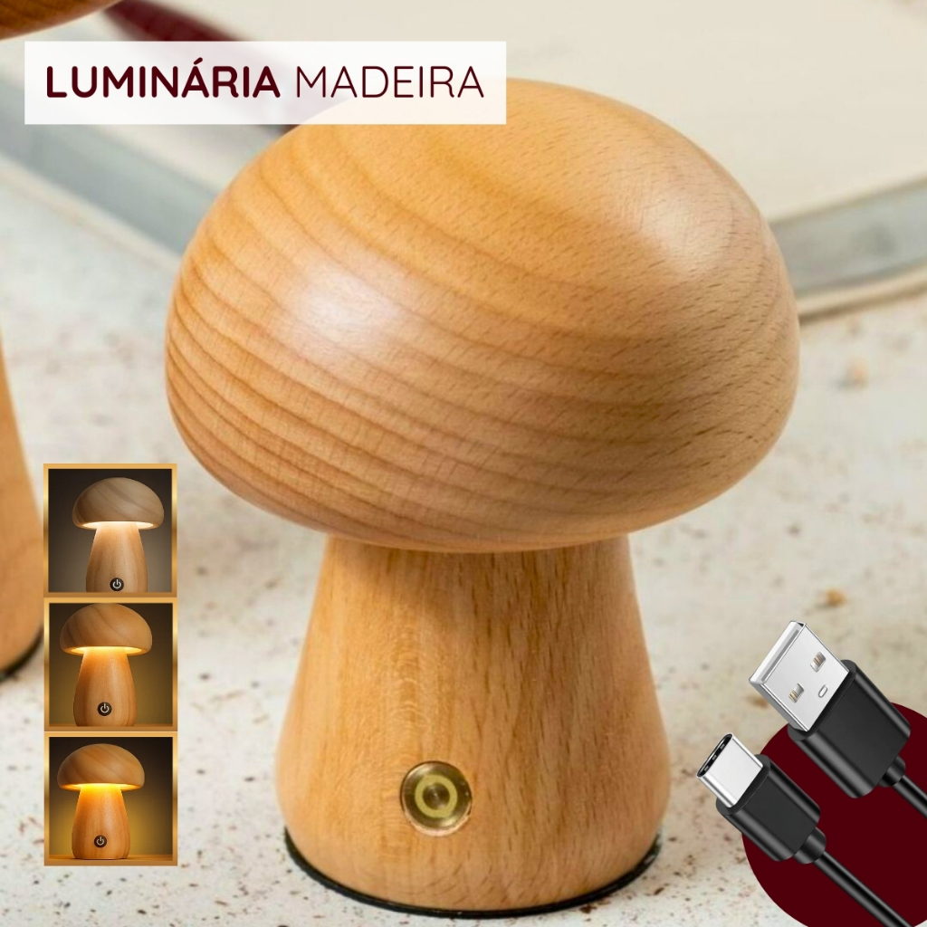 Luminária Abajur Cogumelo Recarregável Led Decoração