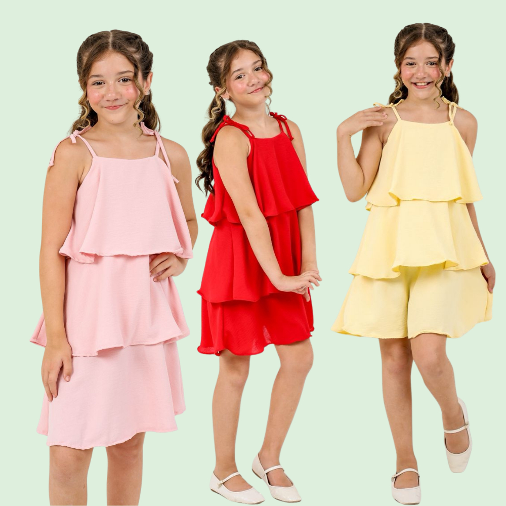 Vestido Menina Festa,Passeio e Dia a Dia|Babados Leve e Corfortável