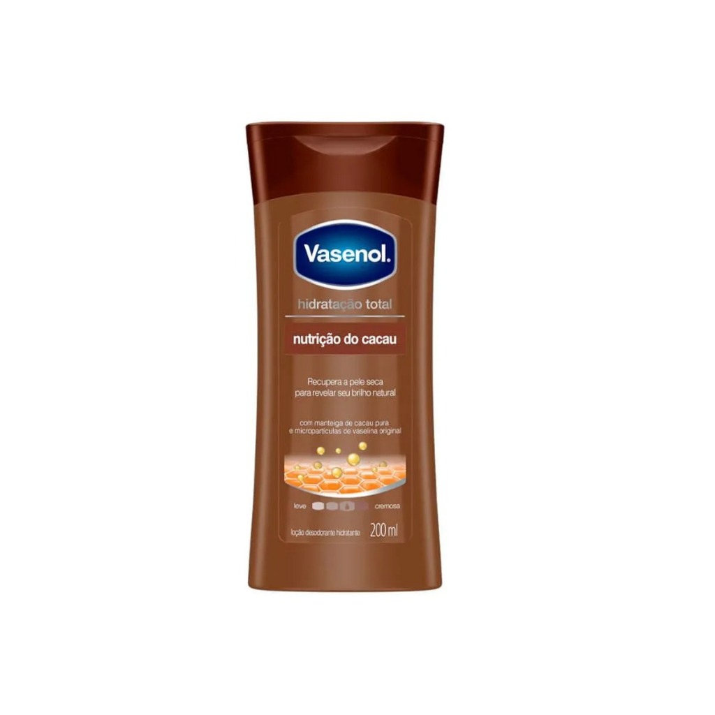 Hidratante Vasenol Hidratação Total Nutrição Cacau 200ml em Oferta na Shopee