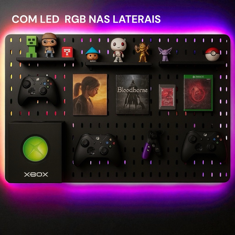 Pegboard MDF 89x59 LED RGB Bluetooth app Celular Organizador Setup Gamer  Preto com | Organização e Estilo