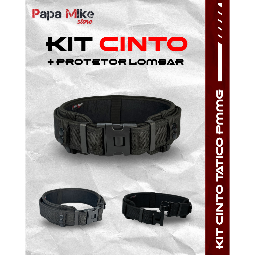 CINTO TÁTICO DE GUARNIÇÃO + PROTETOR LOMBAR OPERACIONAL POLICIAL MILITAR PMMG CINTURÃO 3 TRAVAS PAPAMIKESTORE