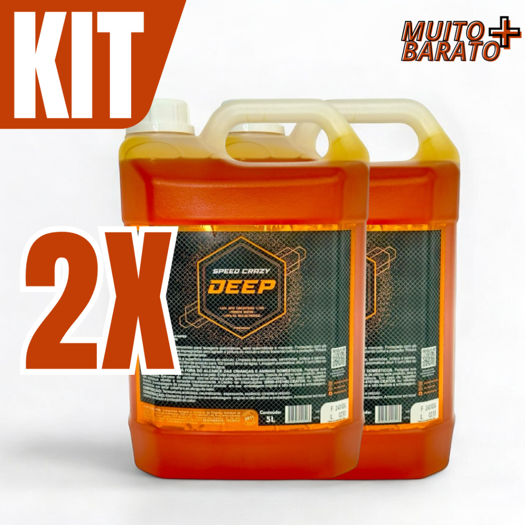 Kit 2 Shampoo Automotivo Deep 5 Litros Concentrado 1/100 pH Neutro Desengordurante Brilho Profundo