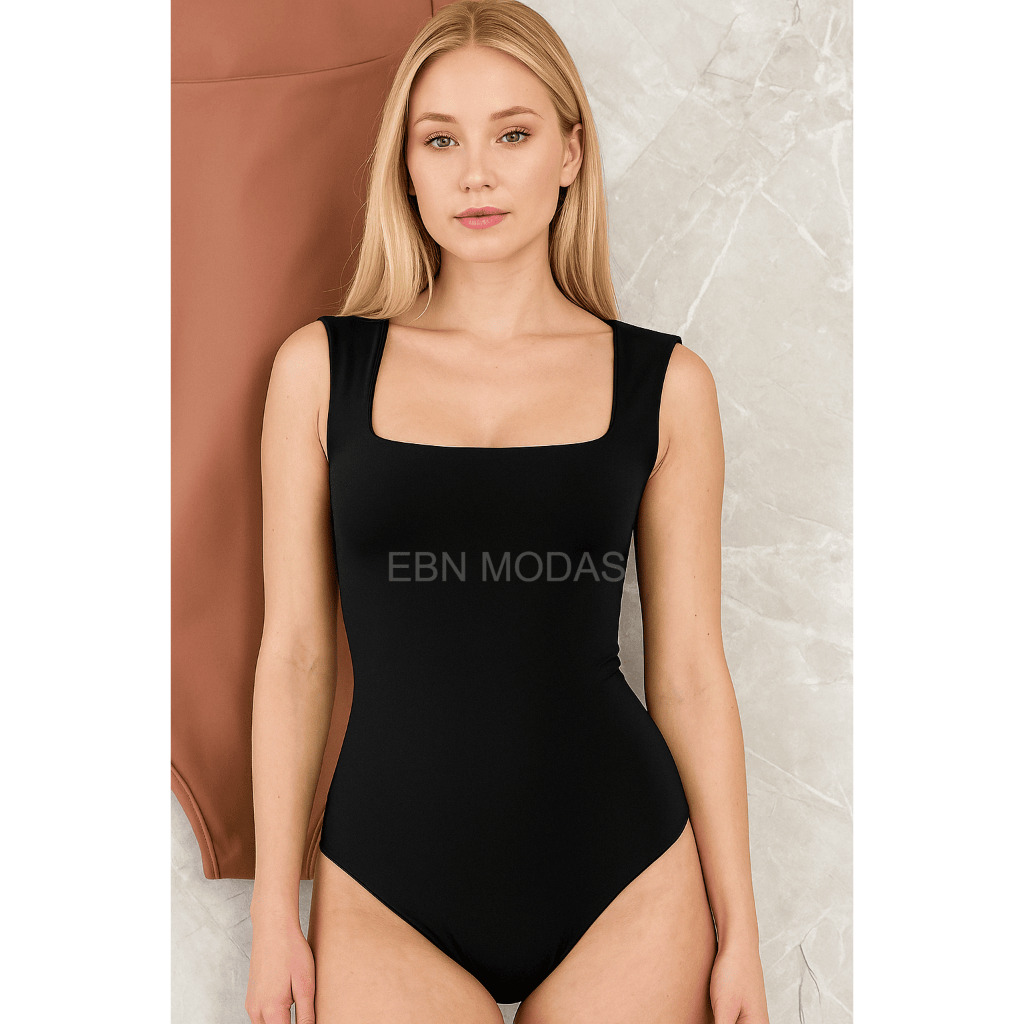 Body Collant Feminino "P ao GG" Regata Blusa Decote Quadrado Com Forro Estilo Blogueira Monda Gringa