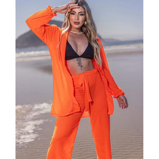 Saída de praia conjunto Bahamas. Calça e camisão no tecido de forrinho, tamanho único. Conjunto verão 2026 Moda Feminina