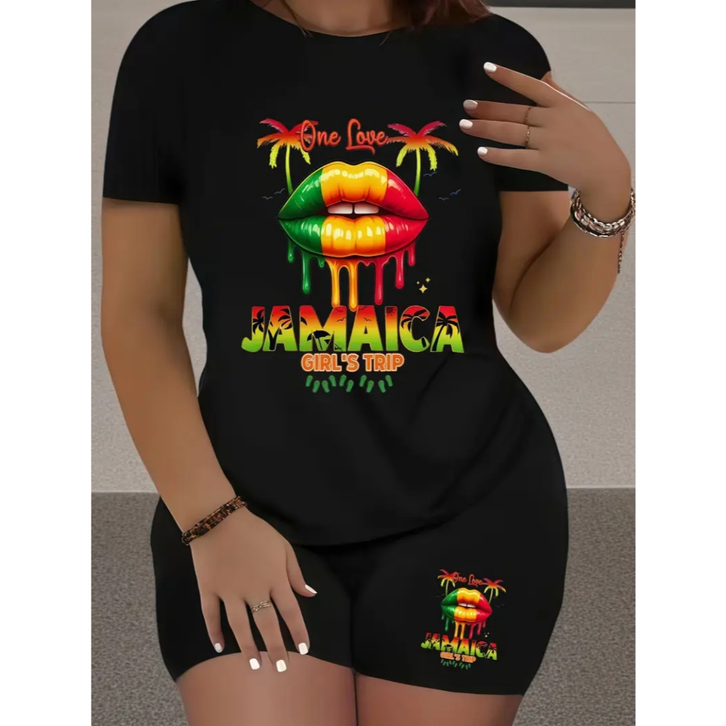 Conjunto Academia Feminino Camiseta+Bermuda Meia Coxa Cós Alto Zero Transparência Jamaica Love em Oferta na Shopee