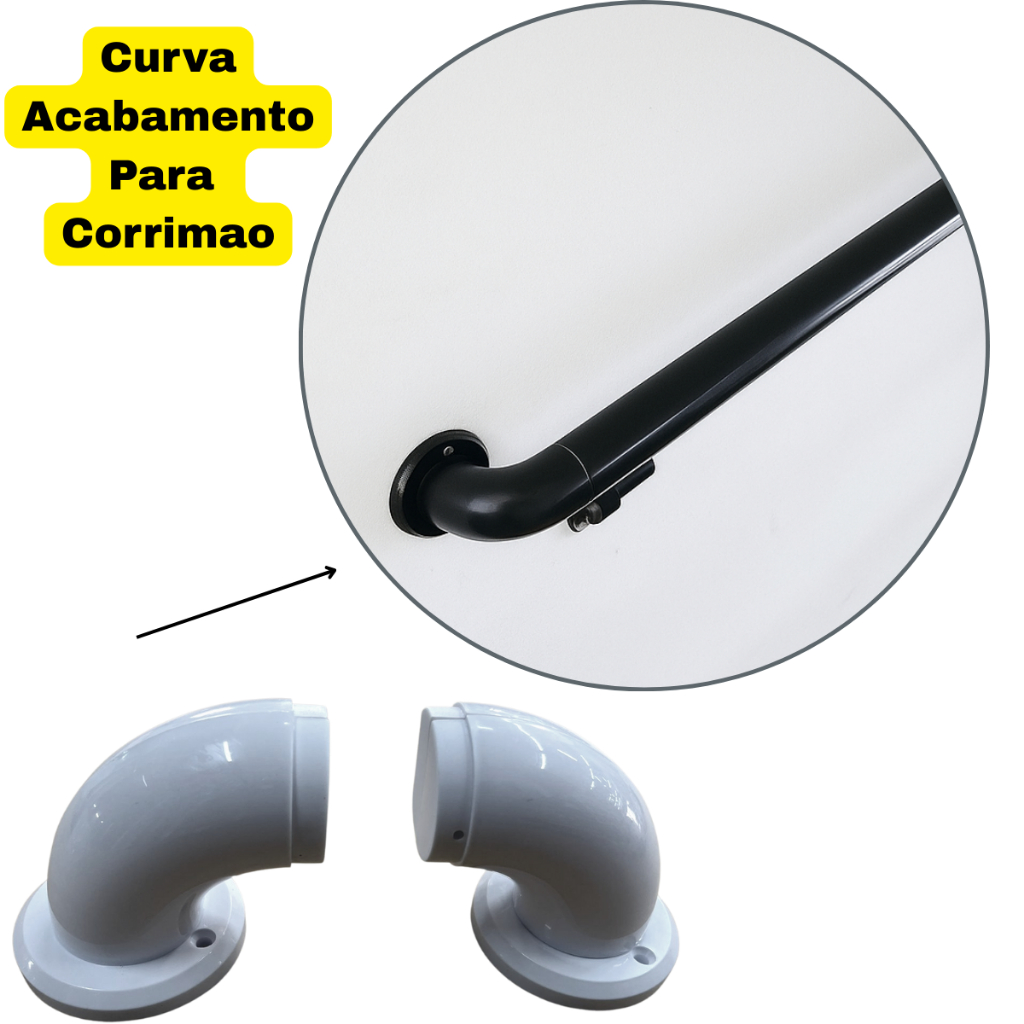 Acessório Corrimão 2” Curva de Nylon Acabamento Seguro para Escada e Guarda-Corpo