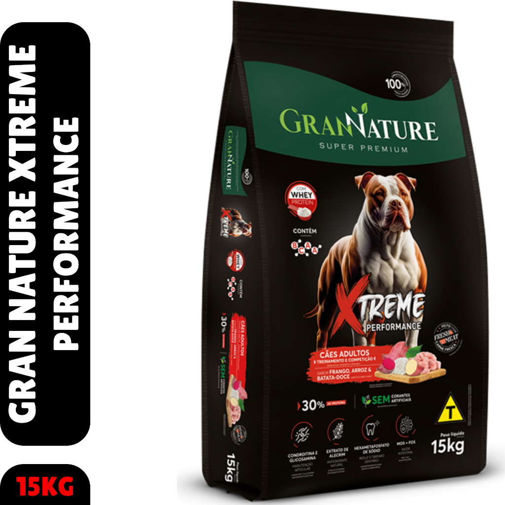 Ração Gran Nature Xtreme Cães de Alta Performance Frango Arroz e Batata-Doce - Pit Bull, Pit Monster em Oferta na Shopee