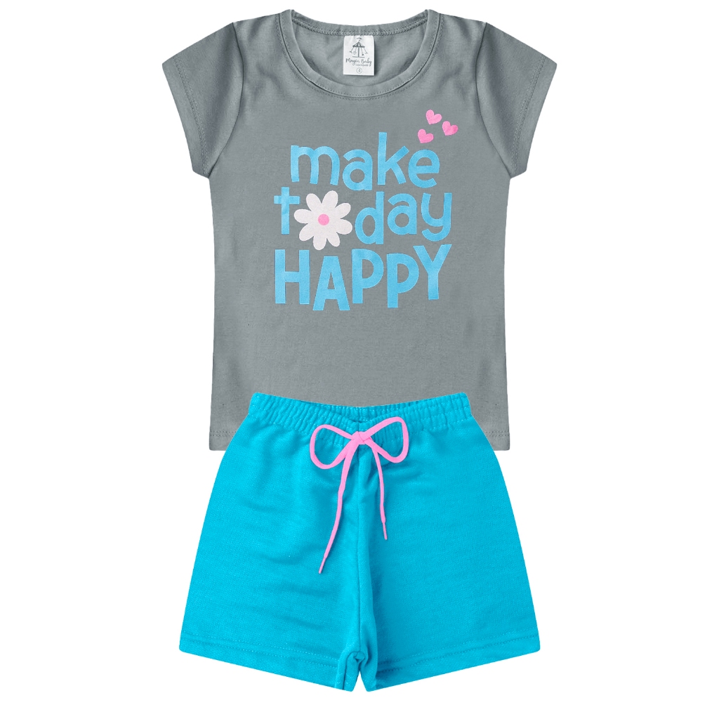 Conjunto Infantil Feminino Menina Juvenil - Duas Peças Camiseta e Shorts - Tamanhos 02 ao 14