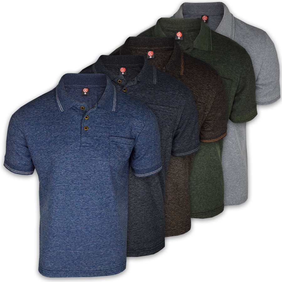 Kit 5 Camisas Polo Com Bolso Piquet Benetton Premium Botão em Bronze