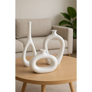 Trio Vaso Branco Decorativo Para Centro De Mesa Sala Casa Home Decoração Cerâmica em Oferta na Shopee