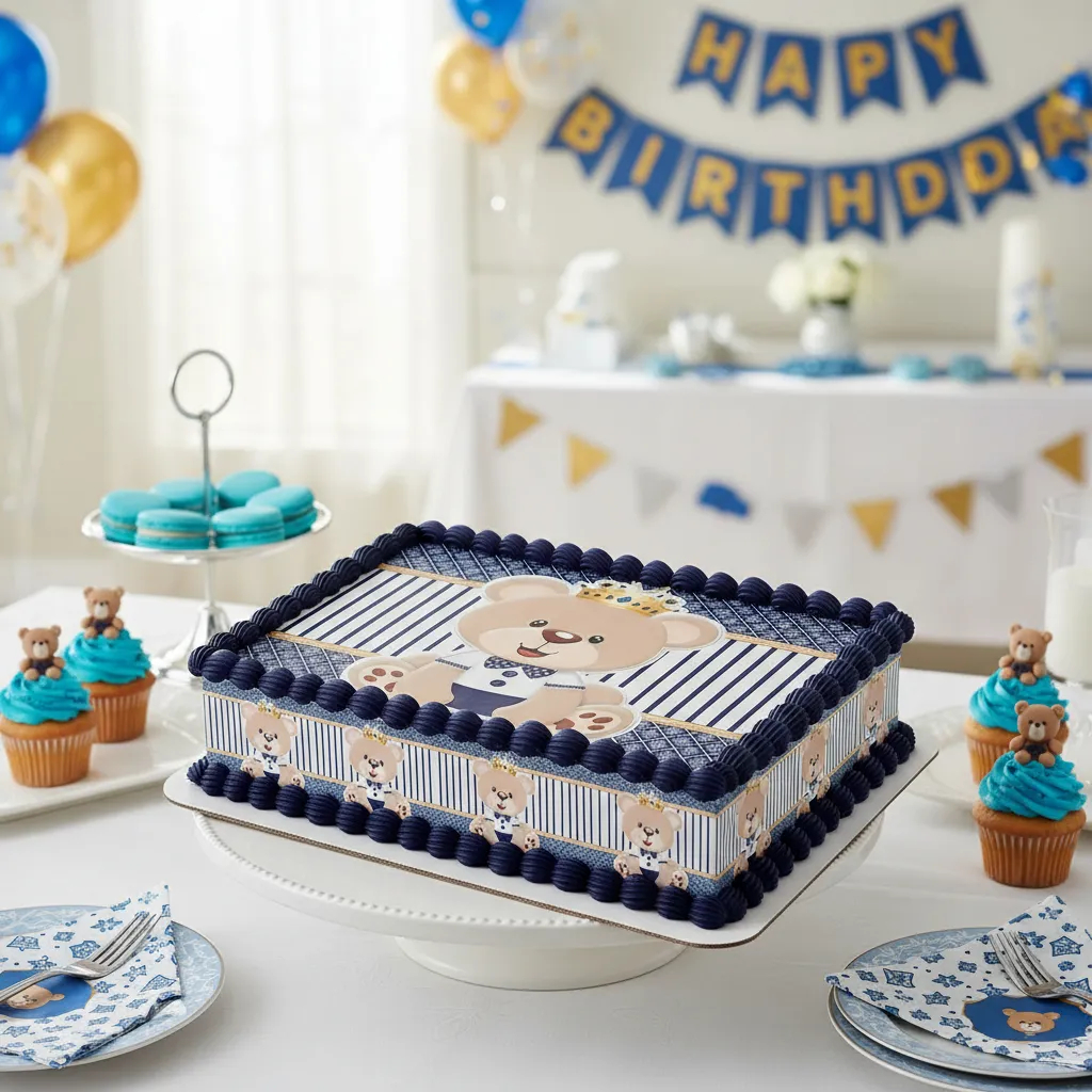 Papel arroz e faixa comestível para bolo aniversário chá de bebê ursinho urso  príncipe menino em Oferta na Shopee