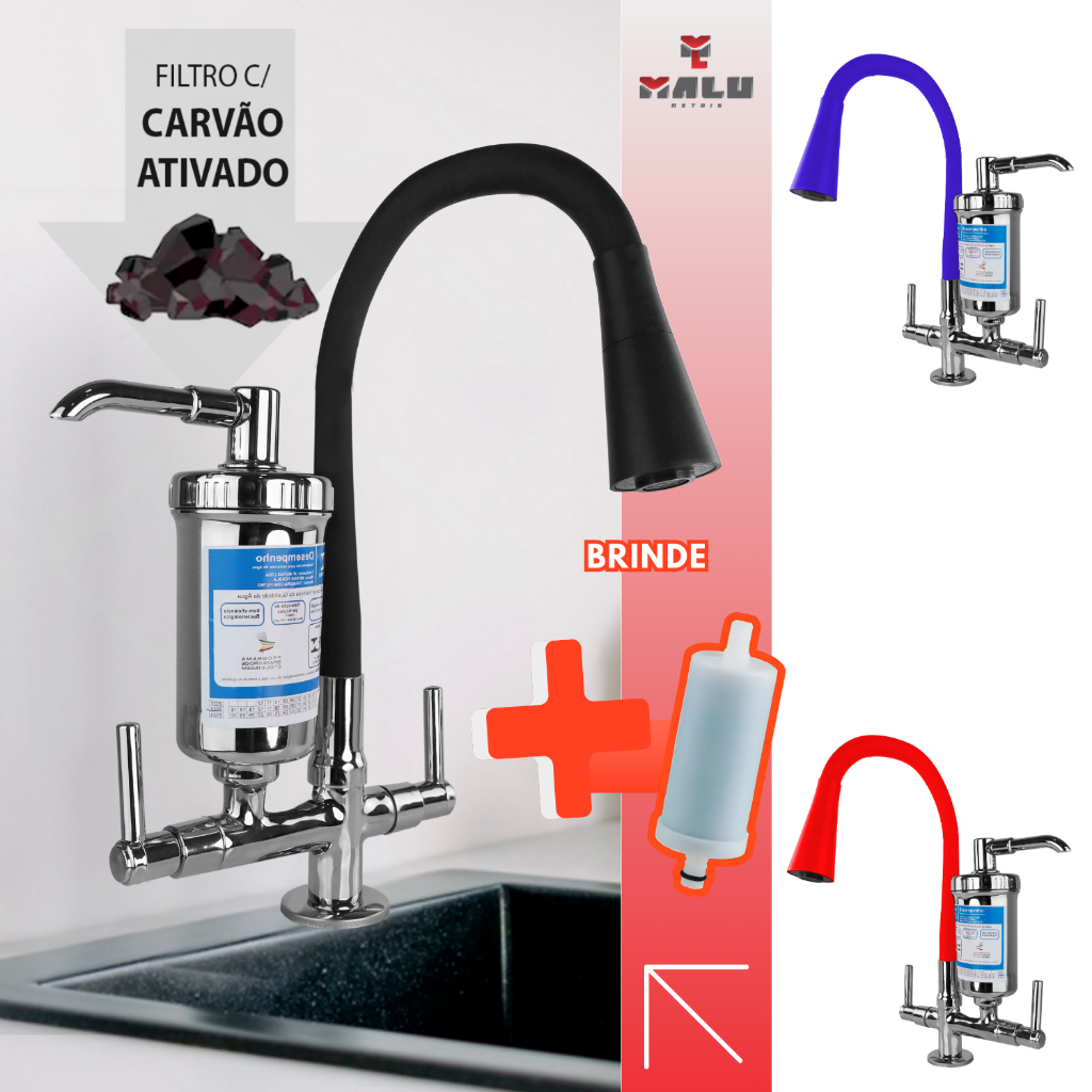 Torneira Cozinha Bancada Filtro Jato Duplo Cone Flexível Luxo C-66 Cdg. 2175