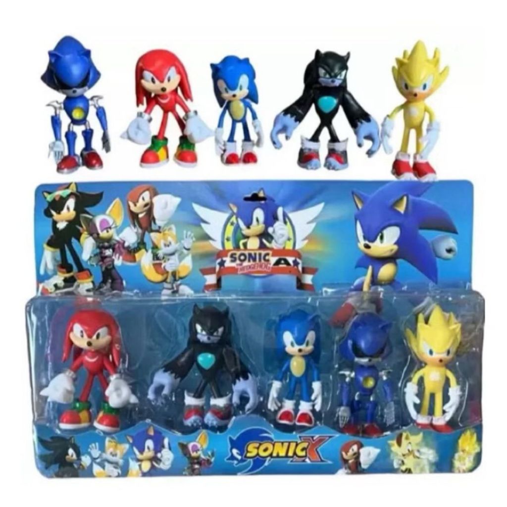 Kit 5 Bonecos Sonic 15C Modelo Novo Presente Brinquedo Crianças Cartelado Dia Das Crianças Envio Imediato