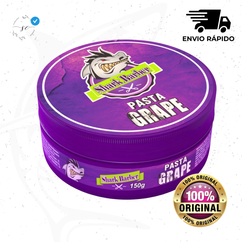 POMADA MODELADORA CAPILAR SHARK BARBER GRAPE 150G ESTILO ALINHADO, FIXAÇÃO FORTE E AROMA REFRESCANTE