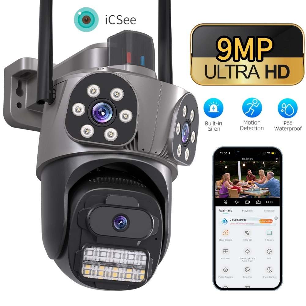 Câmeras de Segurança A35 3 Lentes – IP66 Detecção de Movimento App ICSEE Externo