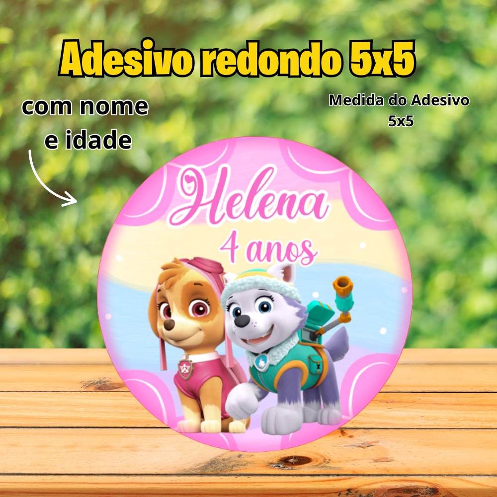 Adesivos Personalizado 5x5 cm Skye  Everest Patrulha Canina rosa/Rótulos adesivos/Patrulha Canina