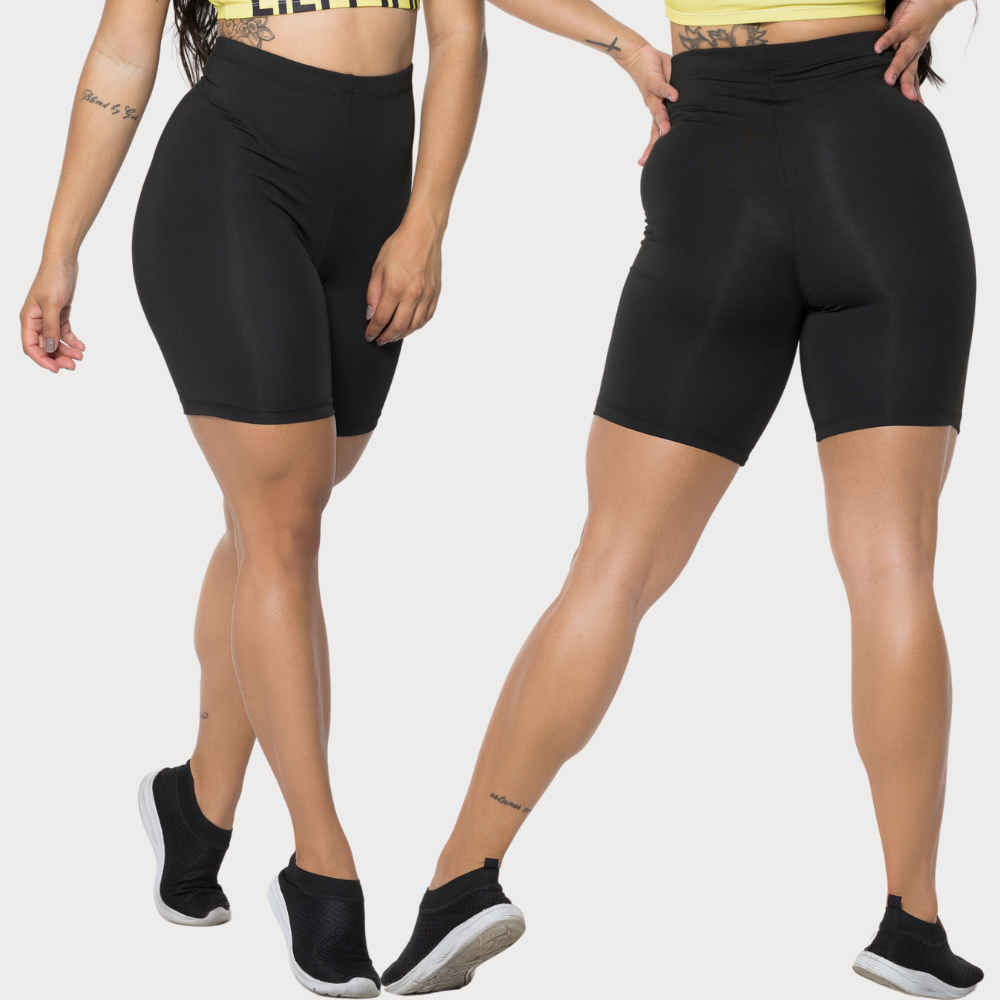 Short Bermuda Comprida Lisa Suplex com Elastico na Cintura Feminina Fitness SHORT BIKER