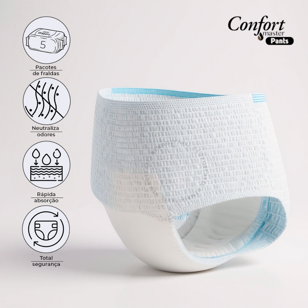 Fralda Geriátrica Descartável Unissex Calcinha/Cueca Pacote Confort Master 16 ou 32 ou 48 ou 64 UN