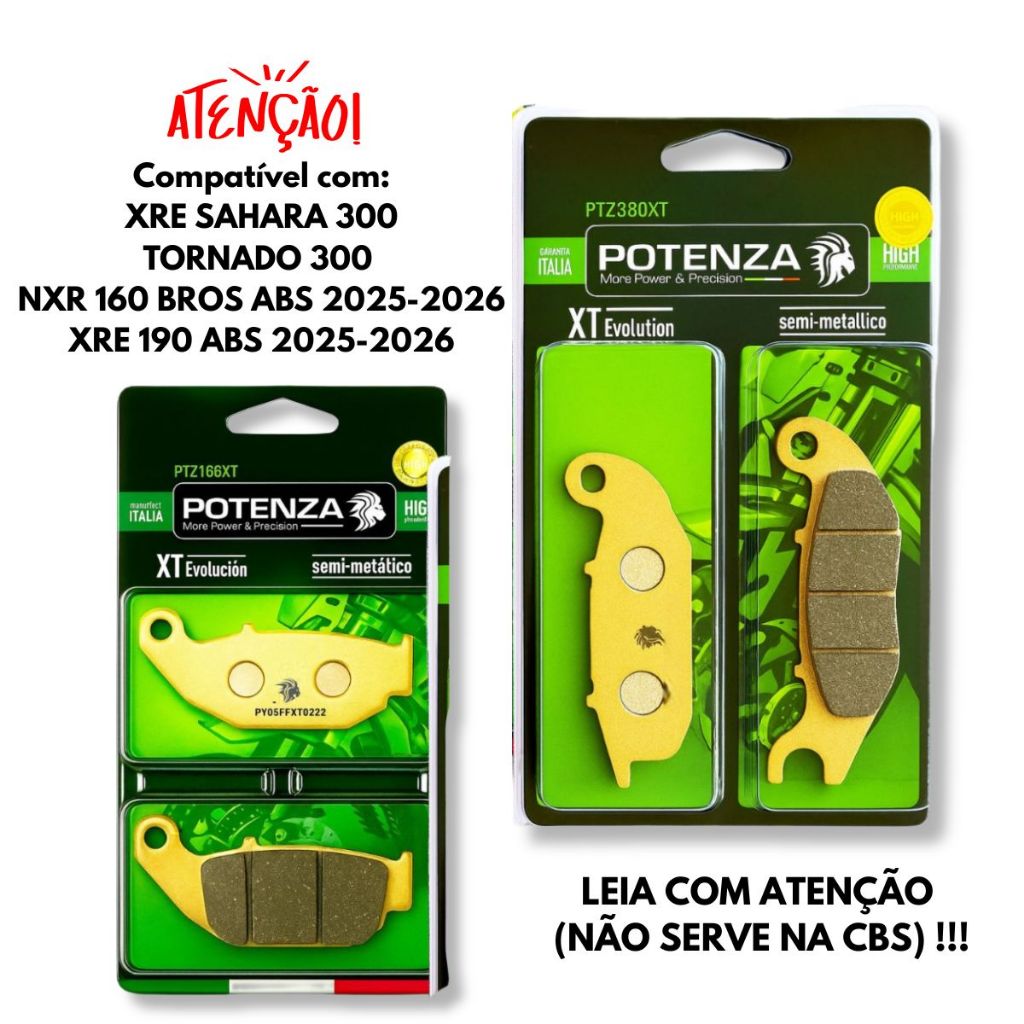 Kit Pastilhas de Freio Xre Sahara 300 2024-2026 / Nxr 160 Bros Abs 25-26 / Xre 190 25-26 Potenza (Semimetálica) em Oferta na Shopee