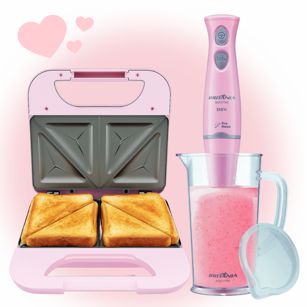 Kit Cozinha Sanduicheira BGR05 750W + Mixer BMX370 350W Britânia Rosa