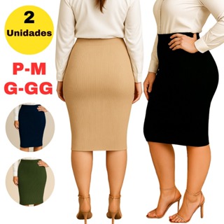 Kit 2 Saias Mid Lápis Canelado Feminina Cintura Alta Evangélica Premium P-M-G-GG em Oferta na Shopee