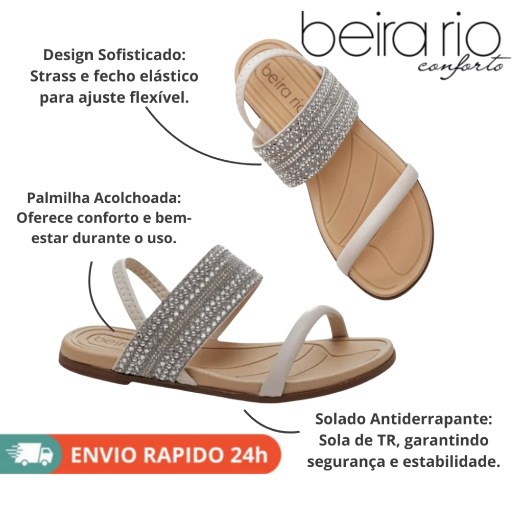 Sandália Feminino BEIRA RIO Strass Confortável Acolchoada Elástica Antiderrapante Ref 8507.116