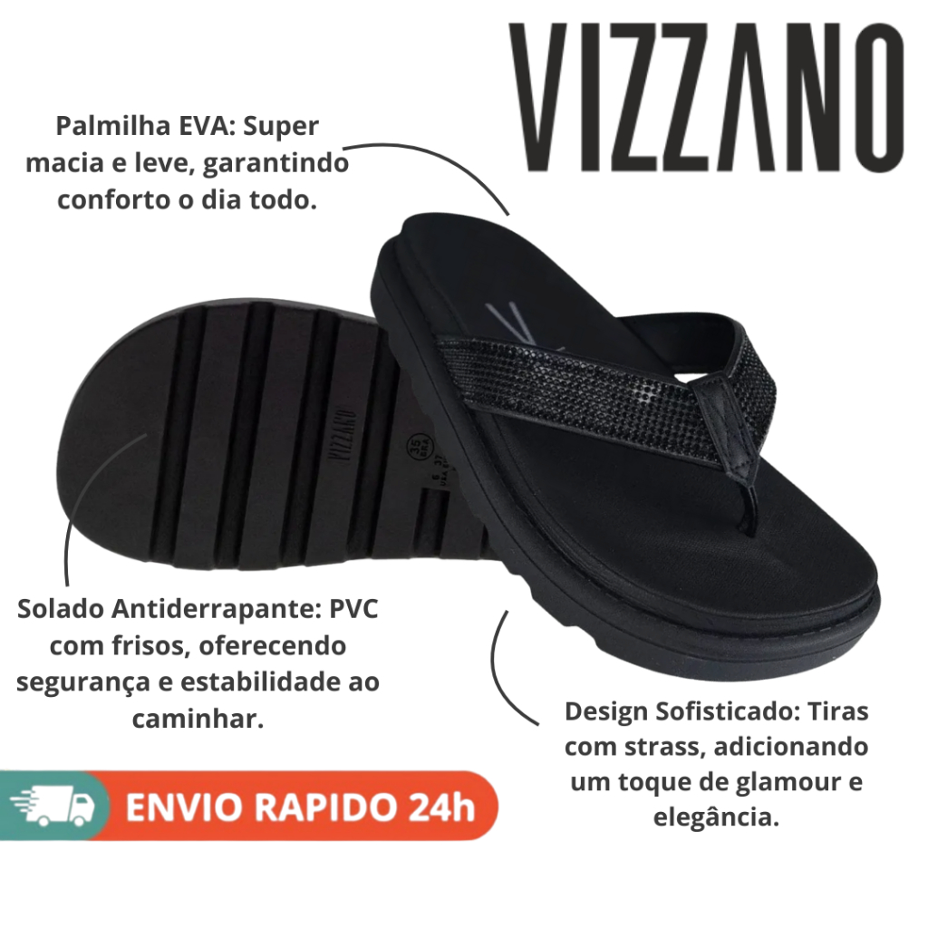 Papete Adulto Feminino VIZZANO Strass Confortável Tiras EVA Macia  Verão Ref 6459.127