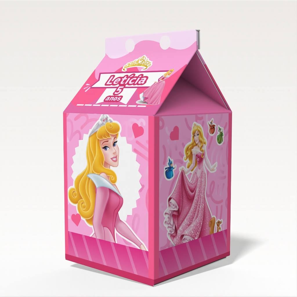 Caixinha Milk Aurora Bela Adormecida para Festa Personalizada - Lembrancinha para Festa